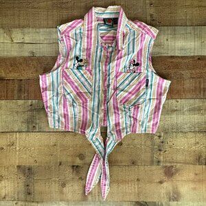 Disney Mickey Unlimited Womens Striped Tie-Front Sleeveless Vest Shirt L 100%